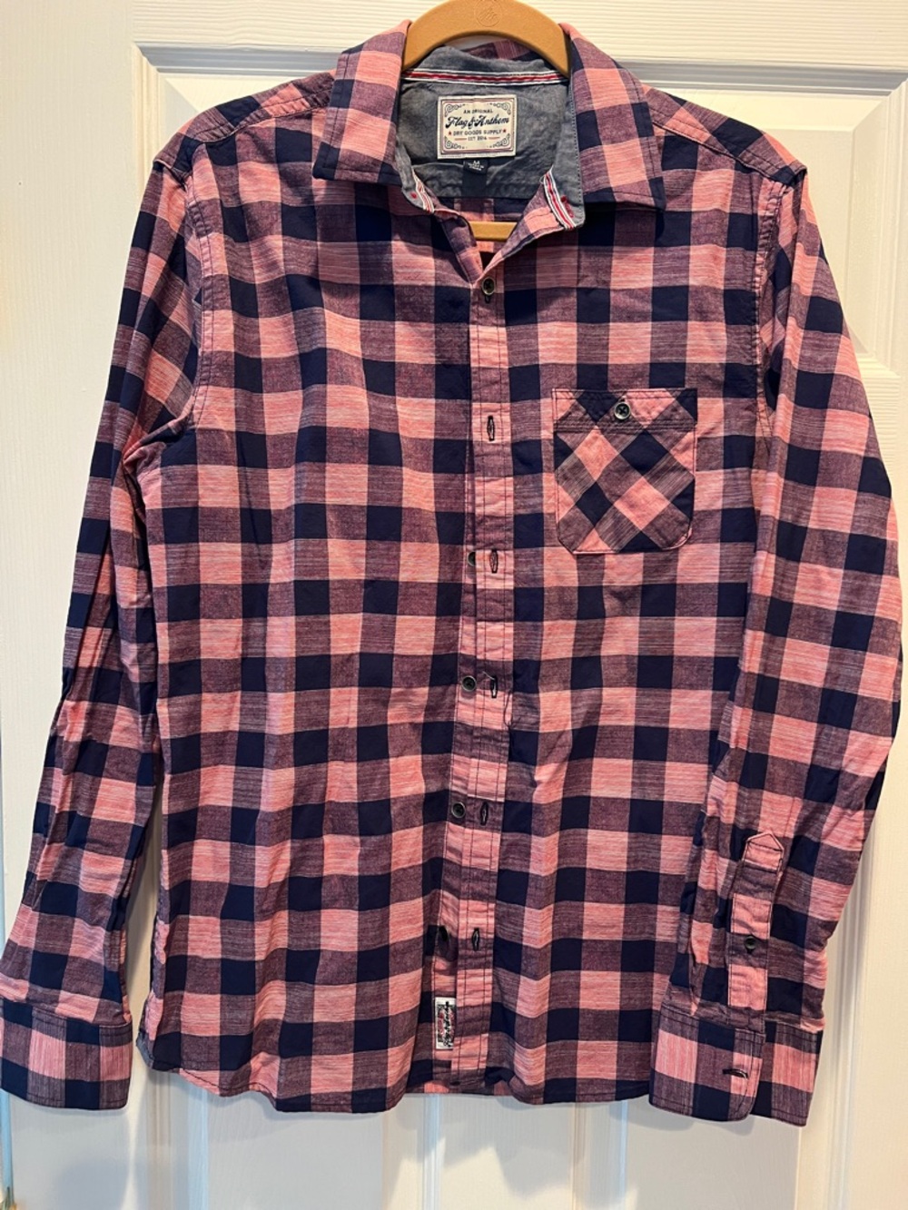 Long-Sleeve Pink & Navy Plaid Button-Down Shirt by Flag & Anthem